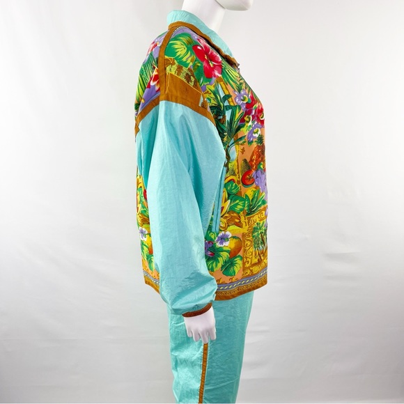 Vintage East West Turquoise Floral Fruit Print 2-Piece Tracksuit Jacket & Pants - Picture 6 of 13